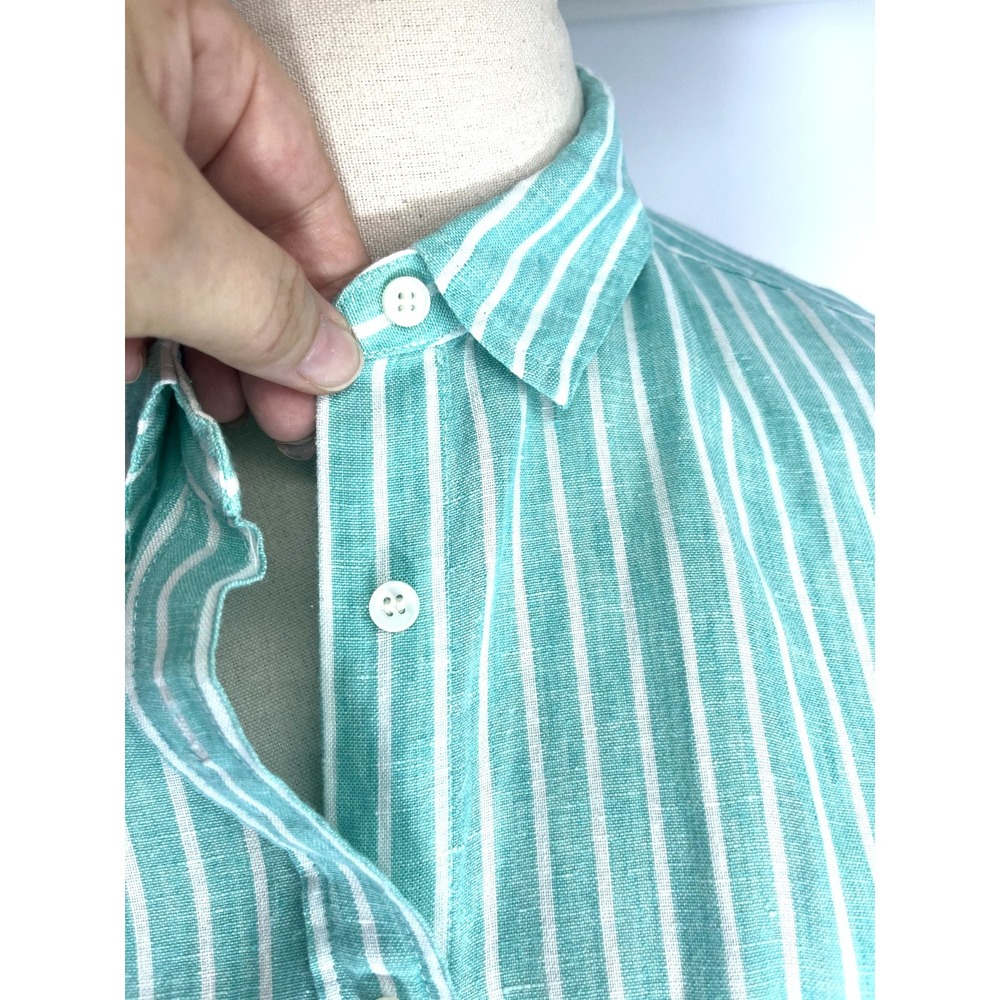 Baird McNutt For J. Crew Women's Size 6 Irish Linen Button Up Top Blue Stripe - Picture 7 of 13